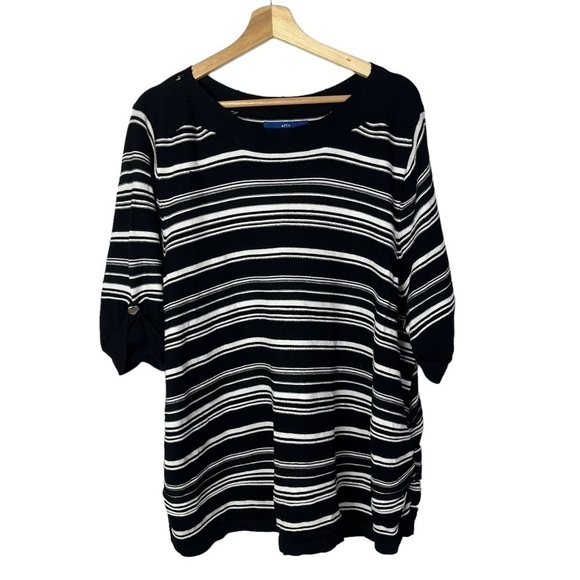 Apt. 9 Black & White Knit Short Sleeve Sweater 3X - Picture 1 of 5